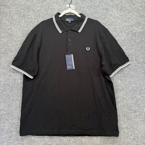 Fred Perry Polo Shirt Mens XXL Black Twin Tipped Cotton Pique Laurel Wreath NEW